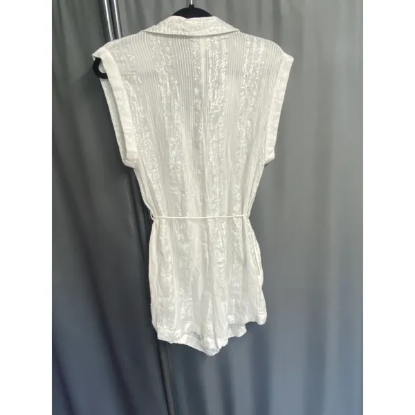 Isabella Rose Romper Swim Cover Up Women's Small White Metallic Collared B74 - Image 7
