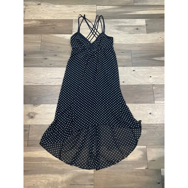 BCBGeneration High‑Low Maxi Dress Size L Black White Strappy Accent - Image 3