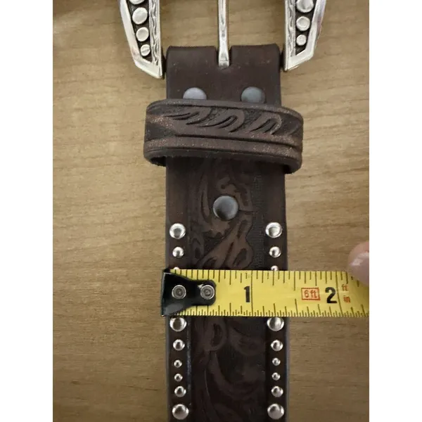 ARIAT WOMEN'S TOOLED & STUDDED LEATHER BELT Brown - Image 8
