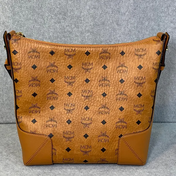 Discontinued MCM Klara Monogram Visetos Hobo Cognac Brown‎ Leather Luxury FLAW - Image 5