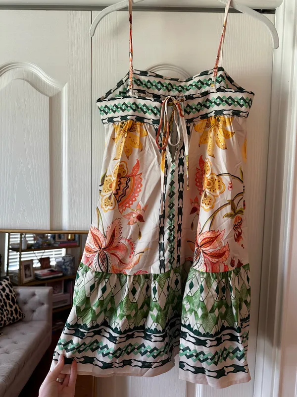 Floral Printed Spaghetti Strap Mini Dress in Yellow & Green - Image 4