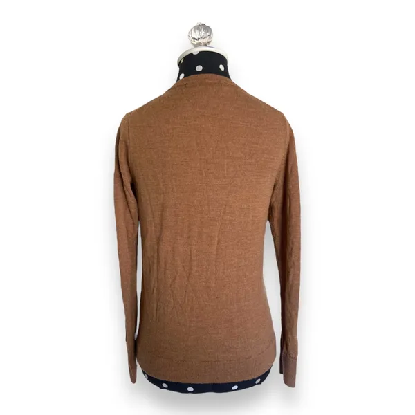 J. Crew Womens Sweater Sz S Merino Wool Asymmetrical Zip Moto‎ Brown Tan Zippers - Image 5