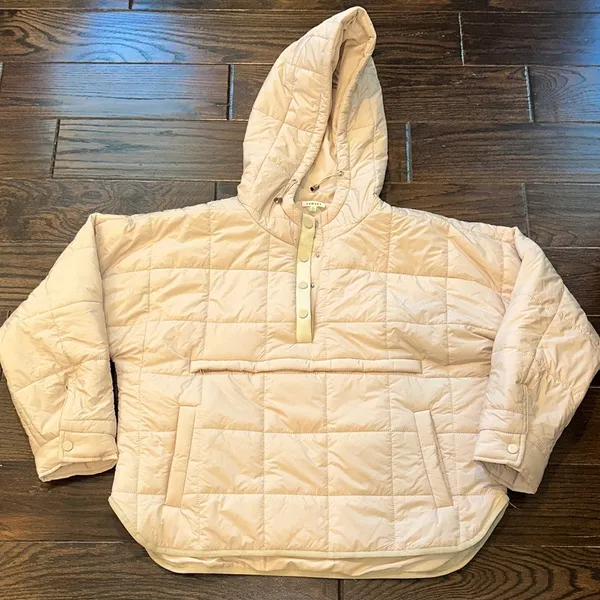 JODIFL Light tan Quilted Puffer hooded Jacket size large - Image 2