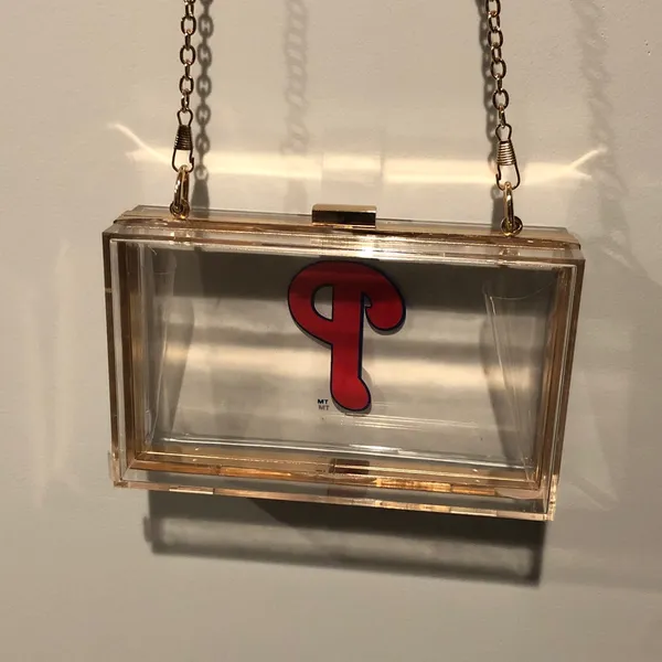 Philadelphia Phillies Clear Acrylic Box Clutch with Gold Chain - Image 4