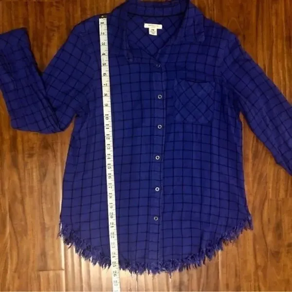 Westbound Blue and Black Plaid Long-sleeved Button-up Size PM - Image 5