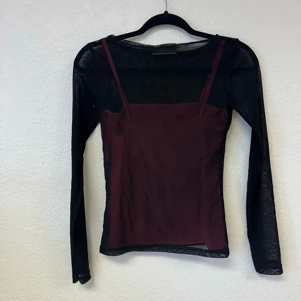 Vintage Currants Y2K Rose Embroidered Mesh Layered Top Romantic Goth - Image 4