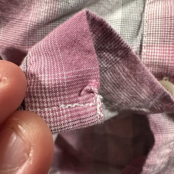 LOFT Women’s Medium Plaid Smocked Peasant Blouse Pink Gray Button Front - Image 13