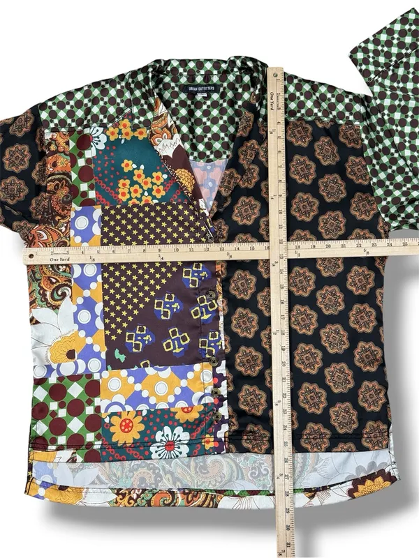 Urban‎ Outfitters Retro Multi Print Patchwork Satin Oversized Shirt Small - Image 11