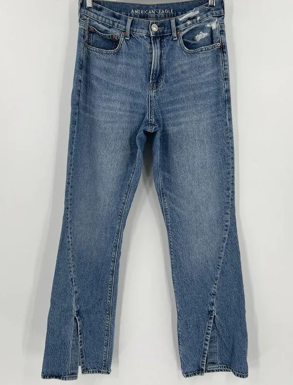 American Eagle 90s Bootcut Denim Blue Jeans Split Hem High Rise Women’s Size 8 R - Image 3