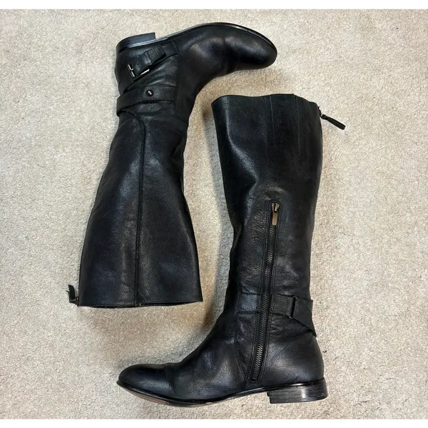 Enzo Angiolini Eavaletta Tall Black Leather Zip Riding Boots Size 9.5 *Flawed - Image 2