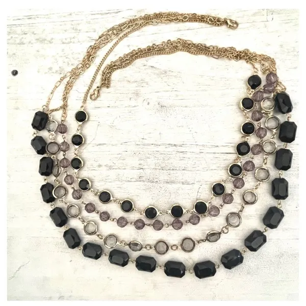 Gold tone multi strand beaded statement necklace - Image 2