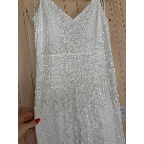 Lulus Cherished Vow White Beaded Backless Mermaid Dress Elegant Train Medium - Image 4