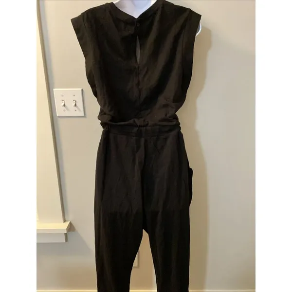 Pact Large 100% Organic Cotton Black Relaxed Slub Muscle Tee Jumpsuit Pockets - Image 5