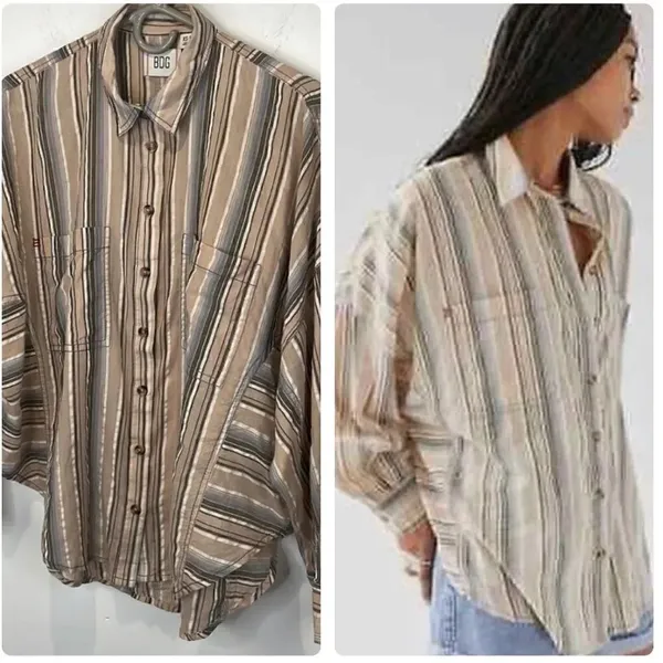 BDG Urban Outfitters Bell Button-Down Shirt Striped Oversized Long Sleeve (XS) - Image 2