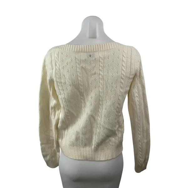 Aritzia Sunday Best Wool Cream Cable Knit Boat Neck Long Sleeve Sweater Top Sz S - Image 4