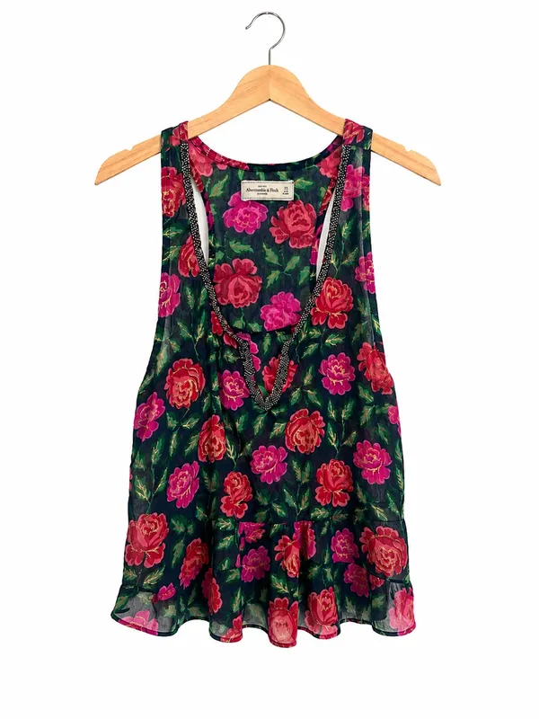 Abercrombie & Fitch XS Sheer Floral Beaded Tank Top whimsigoth beaded ethereal - Image 2