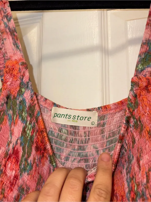 Smocked Tank Top in Pink-Orange Multi - Image 2
