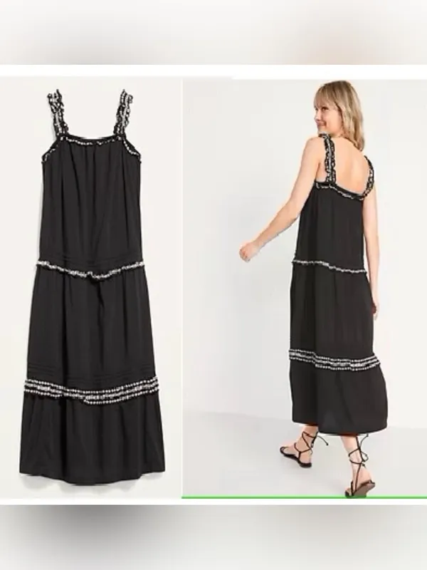 🌸Old Navy Sleeveless Ruffle-Neck Tiered Midi Swing Dress Black/White Size small - Image 2