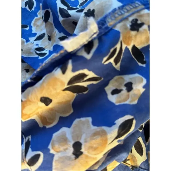 Ann Taylor Floral Square Neck Puff Sleeve Top Womens S Blue Tan Office Bohemian - Image 3