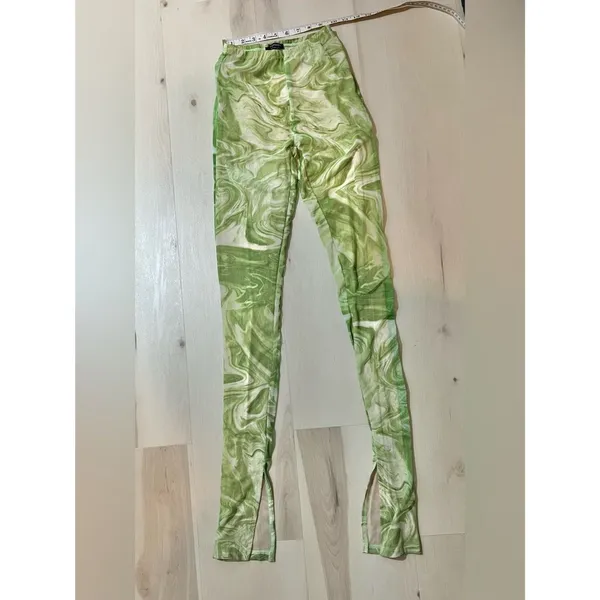 Naked Wardrobe NWT Women Small Green White Marble Swirl Print Mesh Leggings - Image 6