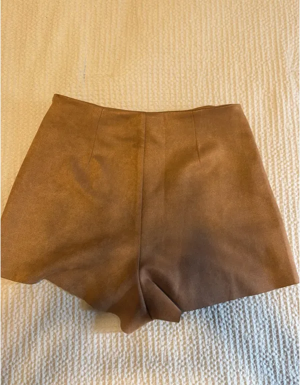 Camel Faux Suede Wrap Skort | Size S - Image 2