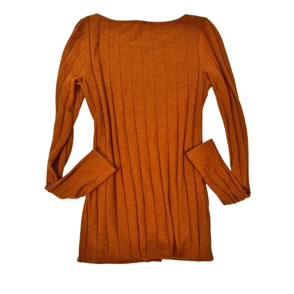 Anthropologie Ribbed Knit Tunic Sweater‎ Top XS Rust Orange Stretch Minimalist - Image 3