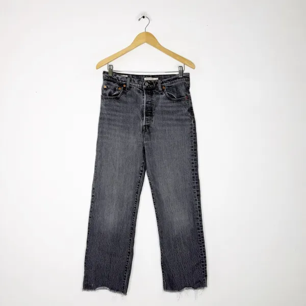 Levi's Ribcage Straight Jeans Gray Button Fly High Rise 28 / 6 Denim - Image 3