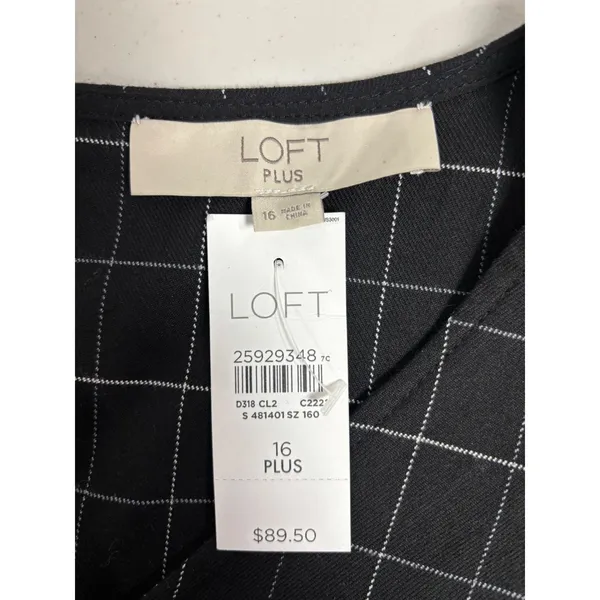 LOFT NWT Black Windowpane Plaid Flutter Sleeve Shift Mini‎ Dress 16 Plus $89 - Image 6