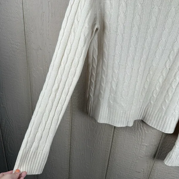 Vintage George 100% Cashmere Cable Knit Sweater Women's Sz Medium Ivory Crewneck - Image 3