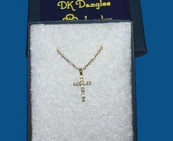Gold 16” chain necklace with cz encrusted stone cross!! New - Image 2