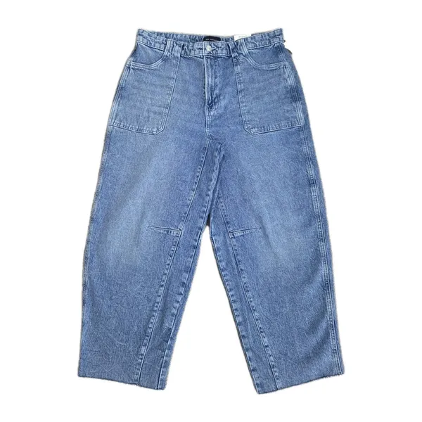NWT Free Assembly Size 14 Light Wash Barrel Leg High Rise Utility Carpenter Jean - Image 2
