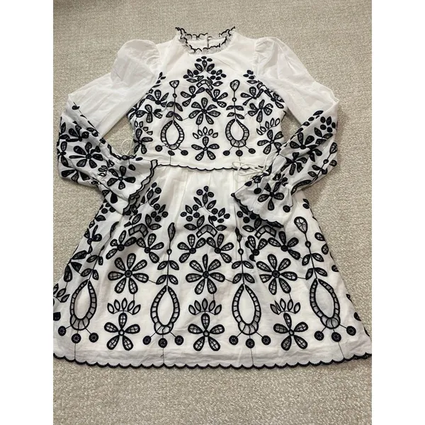 SAYLOR Ivory Mini Dress with Black Floral Embroidery Size XS 100% Cotton - Image 16