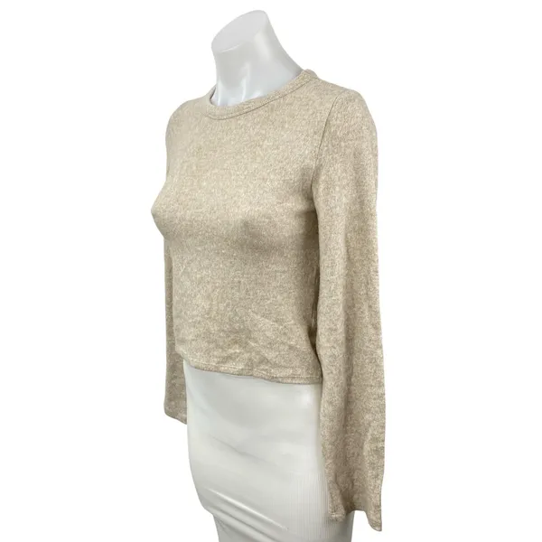 NEW Zara Women's Beige Long Sleeve Crew Neck Knit Slim Crop Sweater Top Size M - Image 2