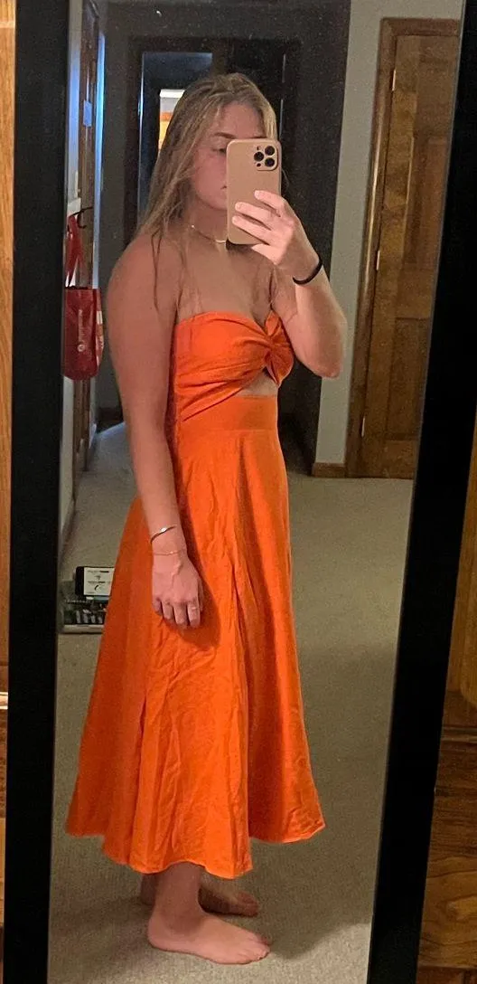 Avie Midi Dress - Showpo. Strapless Orange dress - Image 7