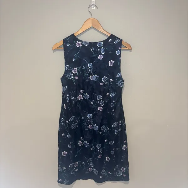 VINTAGE 90s Y2K Women’s Mini Sleeveless‎ Navy Floral Dress Size 11/12 - Image 2