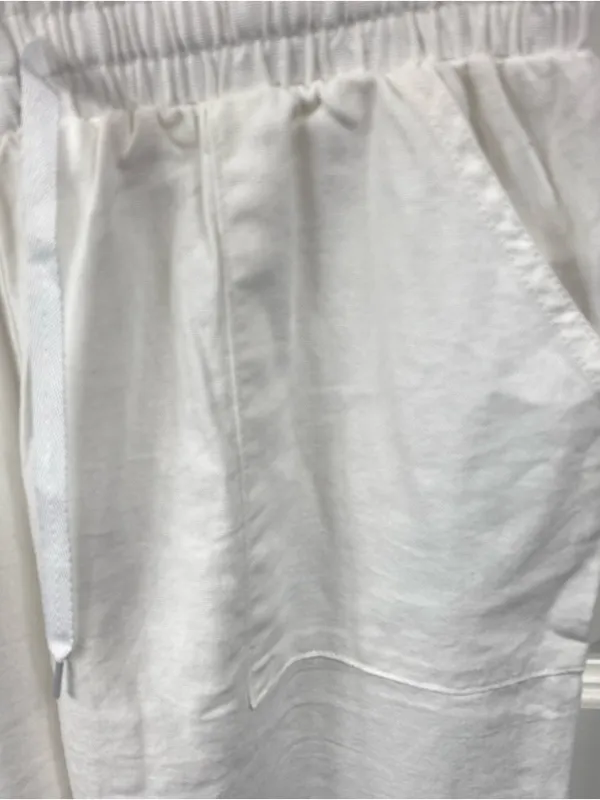 CI SONO Linen Blend Straight Leg Pull On Pants • Medium White Loose Drawstring - Image 7