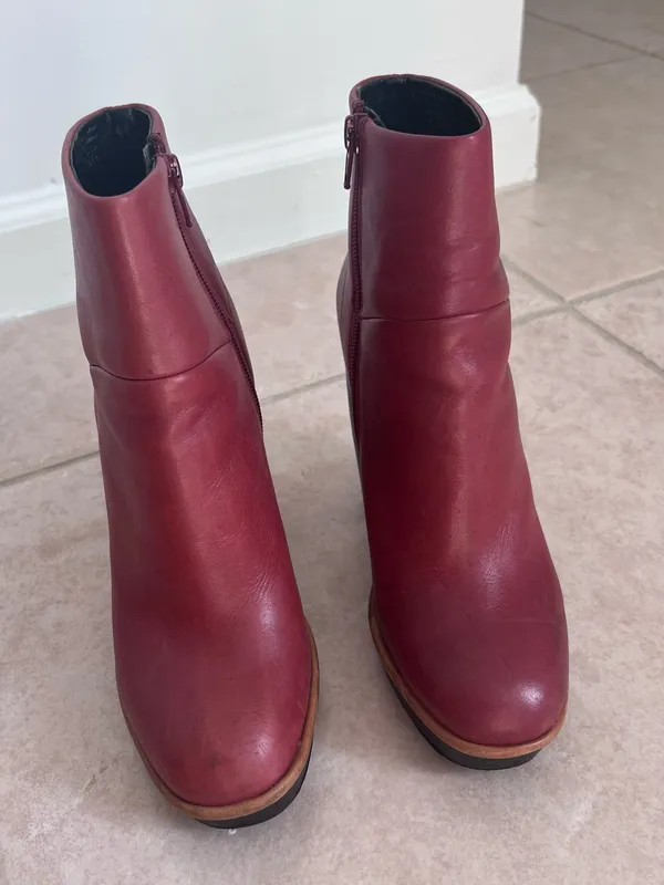 ALDO Burgundy Leather Platform Ankle Boots Y2K Chunky Heel 7.5 - Image 3