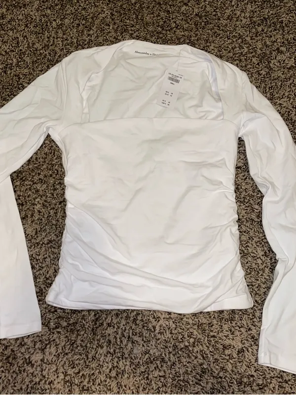 White Square Neck Ruched Long Sleeve Ava Top - Abercrombie & Fitch size S - Image 2