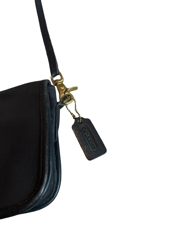 Coach Vintage Black Leather Flap Turnlock Shoulder Bag Adjustable Saddle Women's - Image 2