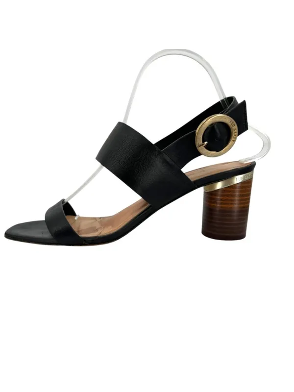 Ted Baker Azmara Black Leather Slingback Sandals Gold Buckle Block Heel Size 40 - Image 11