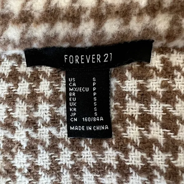 Forever 21 Brown & Cream Brushed Houndstooth Longline Shacket - Small - Image 5