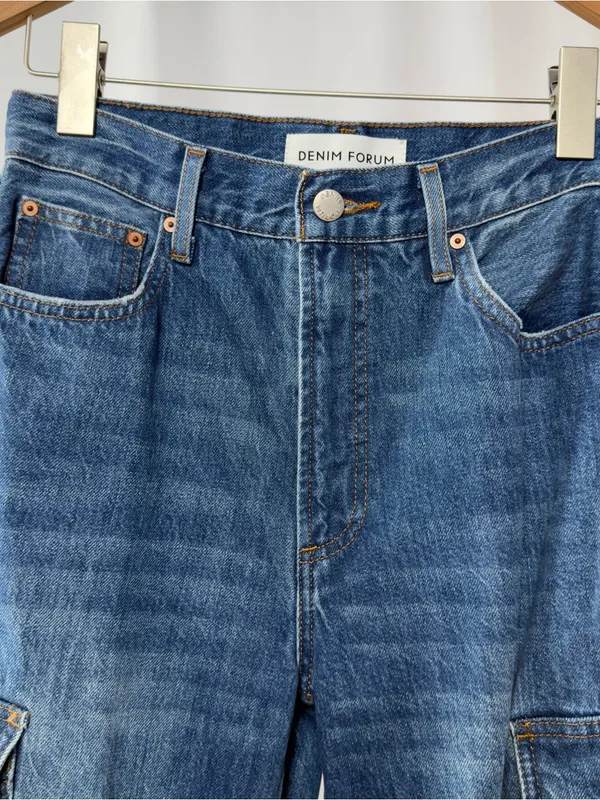 Denim Forum The Farrah Hi Rise Cargo Wide Leg Jeans in Blue‎ Size 27 - Image 4