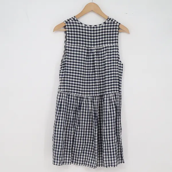 Unbranded Mini Dress Womens M Babydoll Navy Blue Gingham Button-Down Excellent - Image 4