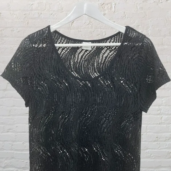 Alexa & Stella Black Crochet Mesh Swim Cover-Up Dress L Beachy Summerdress Chic - Image 6