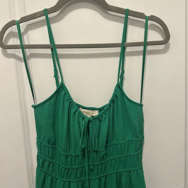 Monteau Green Smocked Tiered Midi Long Dress - Size Small - Image 2