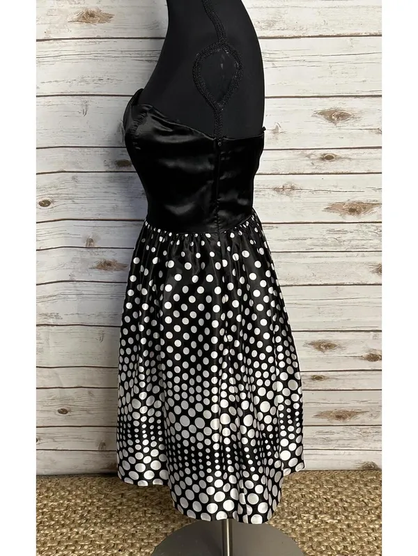 Aidan Mattox strapless cocktail dress Size 4 satin black white polka-dot retro - Image 5