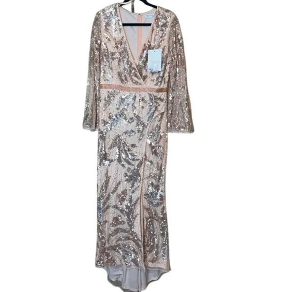 MAC DUGGAL 5222 Sequin Faux Wrap Split Long Sleeve Gown Size 8 New w/ Tag $598 - Image 10