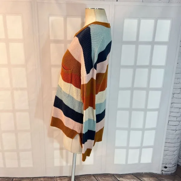 Madewell Thompson Heather Fawn Pocket Rainbow Stripe Pullover Sweater Size Small - Image 9