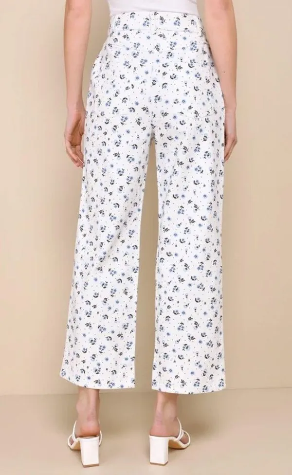 NWT Lulus Everyday Personality Ivory Floral Print Twill High Rise Pants - Image 4