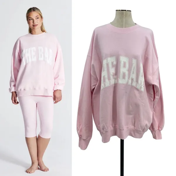 The Bar Varsity Sweatshirt Pink White‎ Lettering Fleece Oversized Size XL - Image 2
